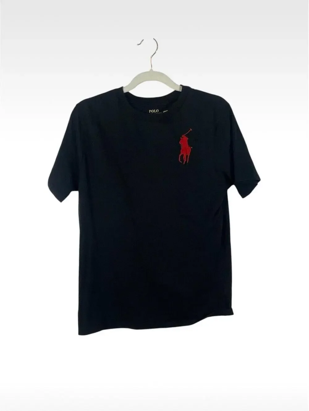 Ralph Lauren Polo Black T-Shirt Red Big Pony Logo Boys Size Large 12-14